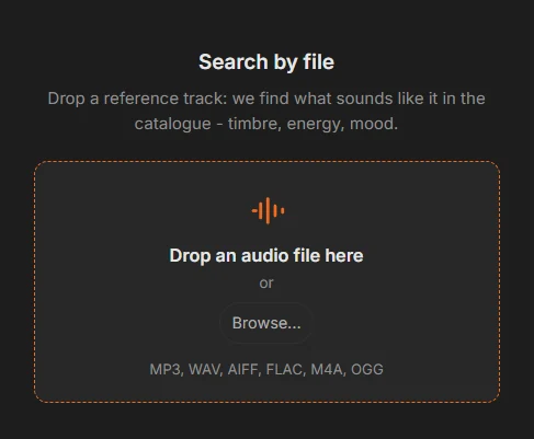 The Music Match by file drop zone in the Songfindr panel